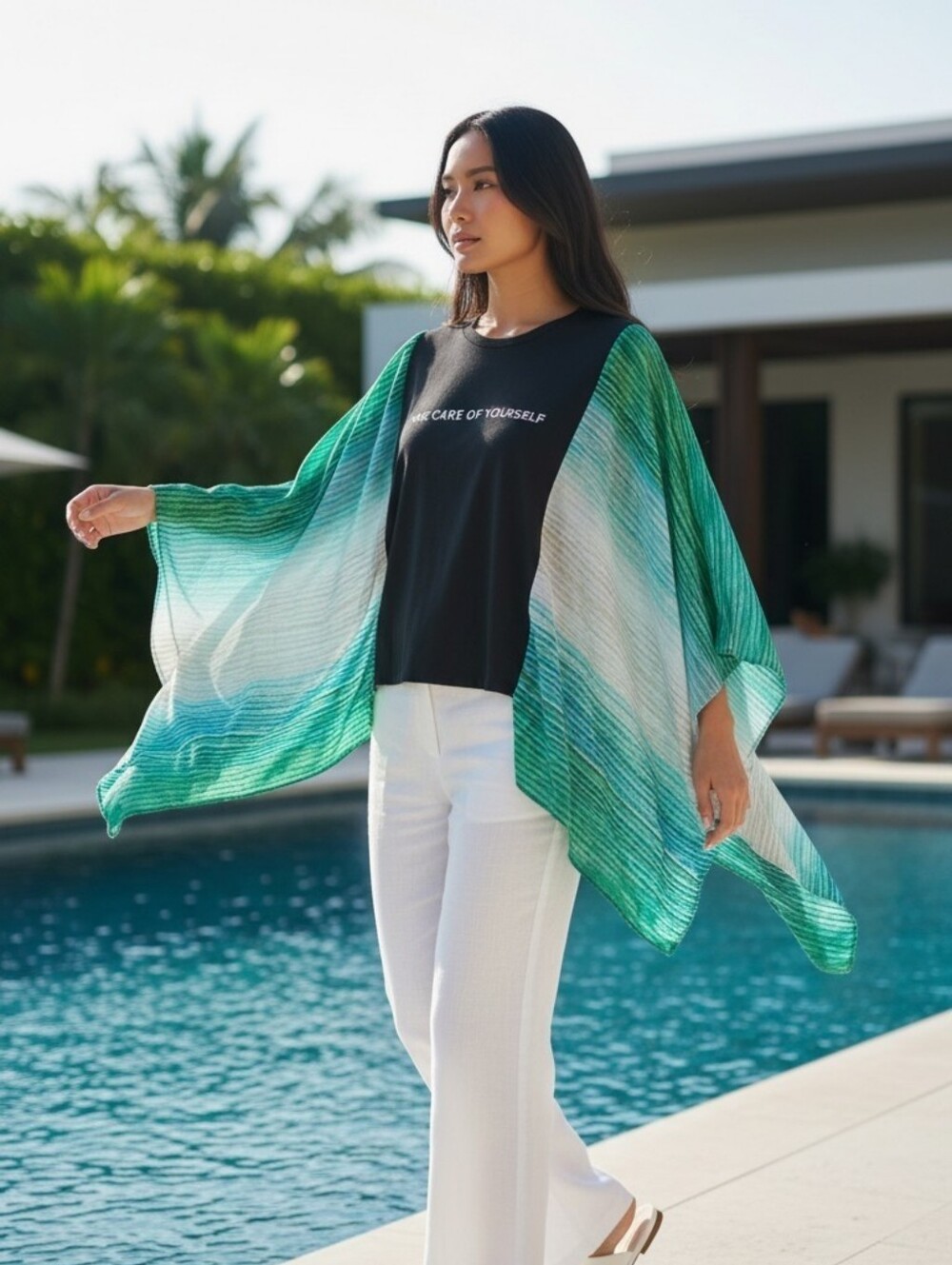 Flowing Green Ombre Kimono Sleeve Top - Women